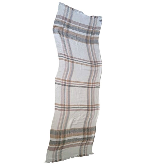 NWT Anthropologie Women's Scarf‎ White Gray Jeweled Plaid Long Neutral Preppy - Picture 6 of 8